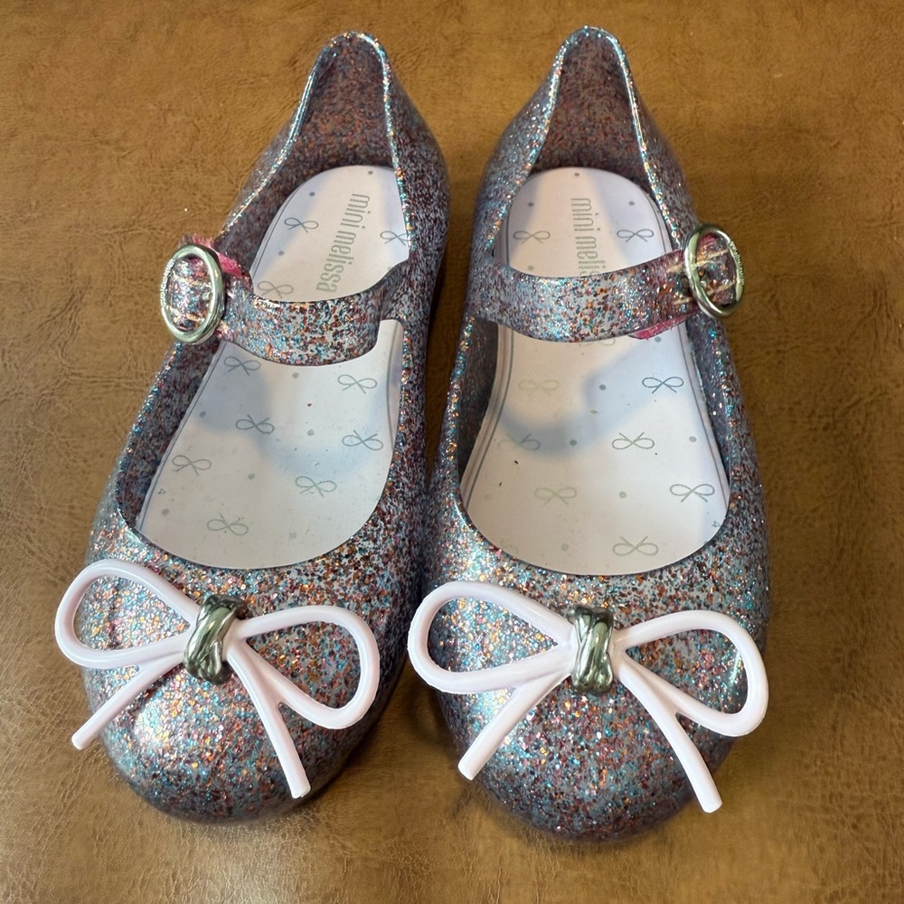 Mini Melissa Sparkle Mary Jane NWOT Shoes with Pink Bow size 9